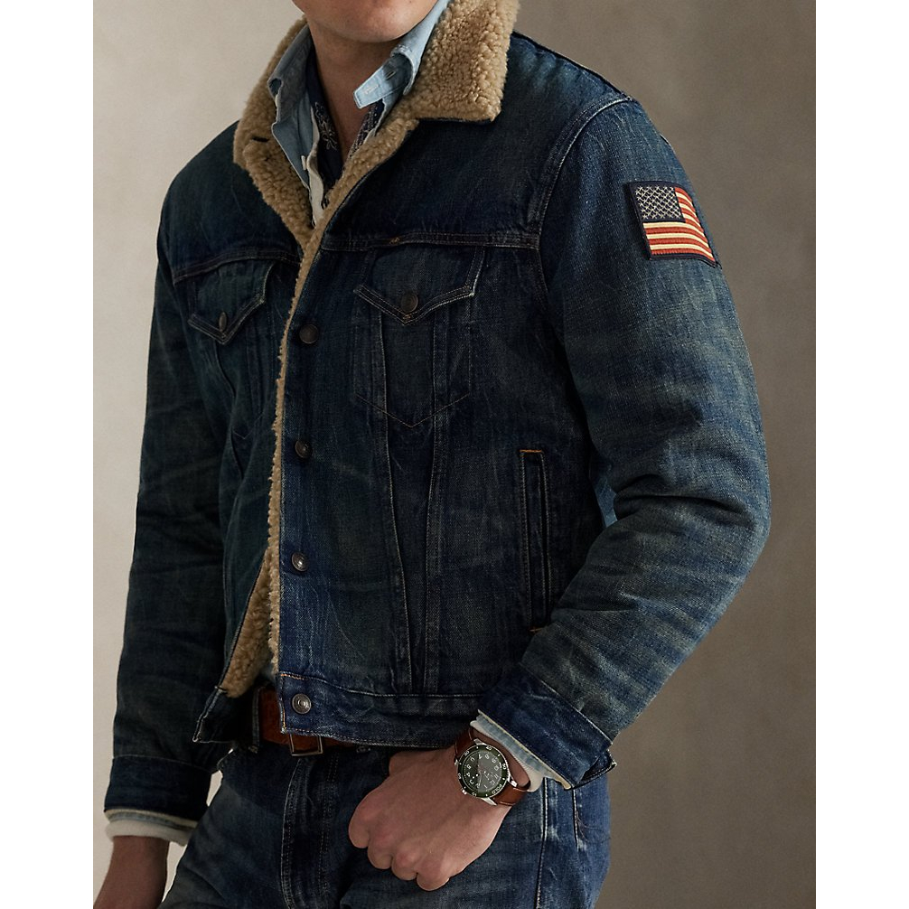 'Fleece-Lined Denim Trucker Jacket' pour Hommes