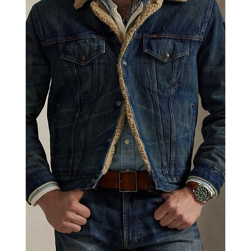 'Fleece-Lined Denim Trucker Jacket' pour Hommes