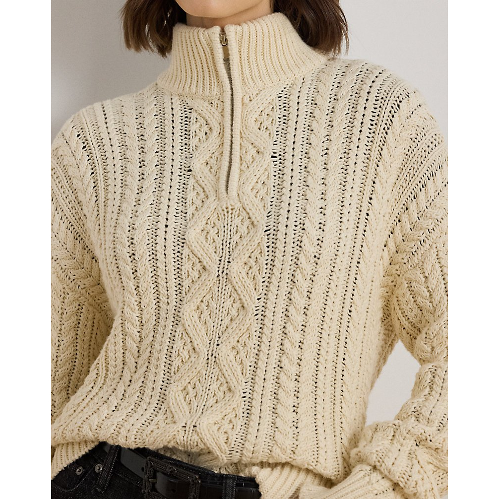 Women's 'Aran-Knit Cotton Quarter-Zip Pullover'