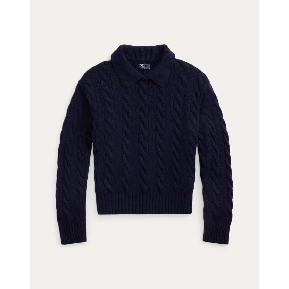 'Cable-Knit Wool-Cashmere Polo Sweater' pour Femmes