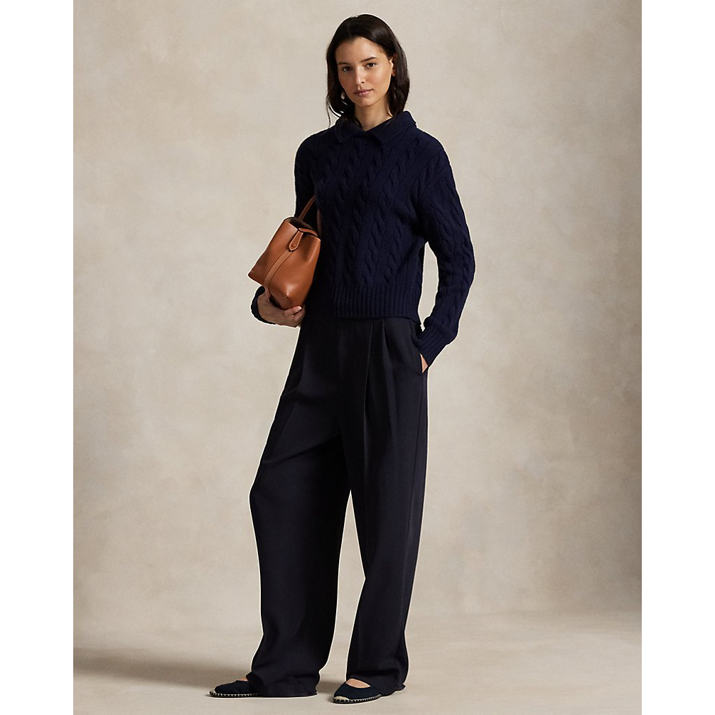 'Cable-Knit Wool-Cashmere Polo Sweater' pour Femmes