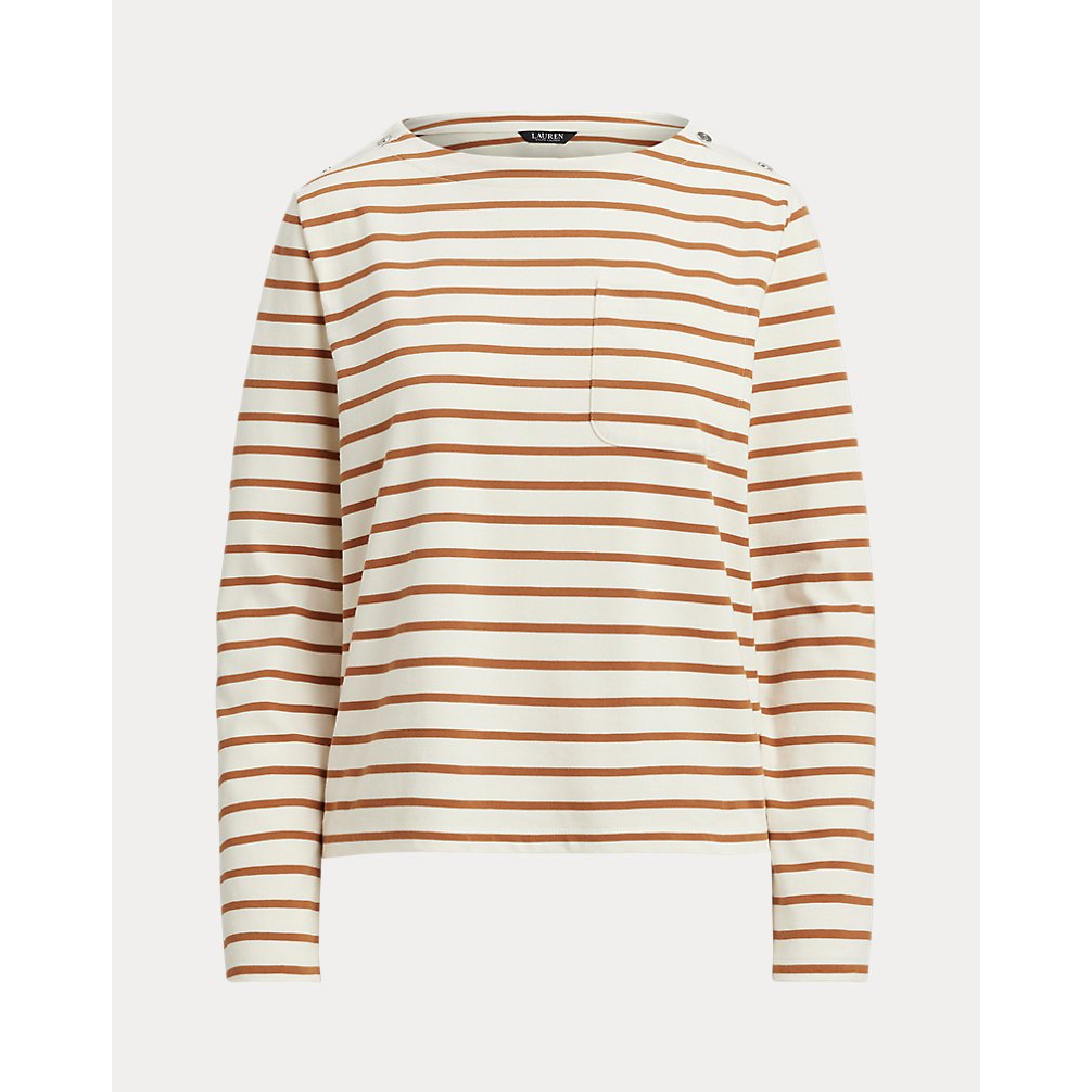 'Striped Jersey Snap-Trim Boatneck Top' pour Femmes
