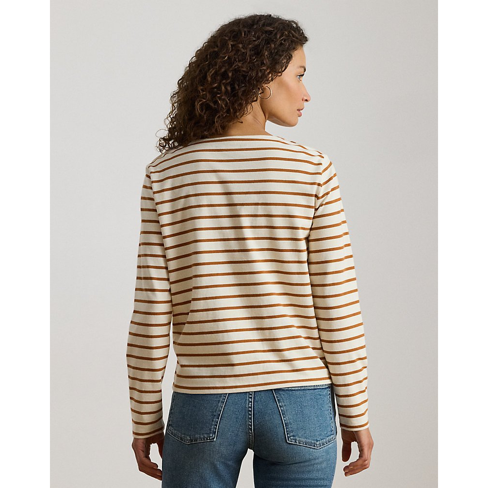 'Striped Jersey Snap-Trim Boatneck Top' pour Femmes