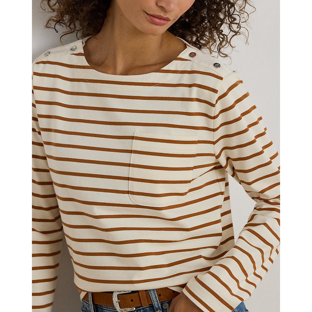 'Striped Jersey Snap-Trim Boatneck Top' pour Femmes