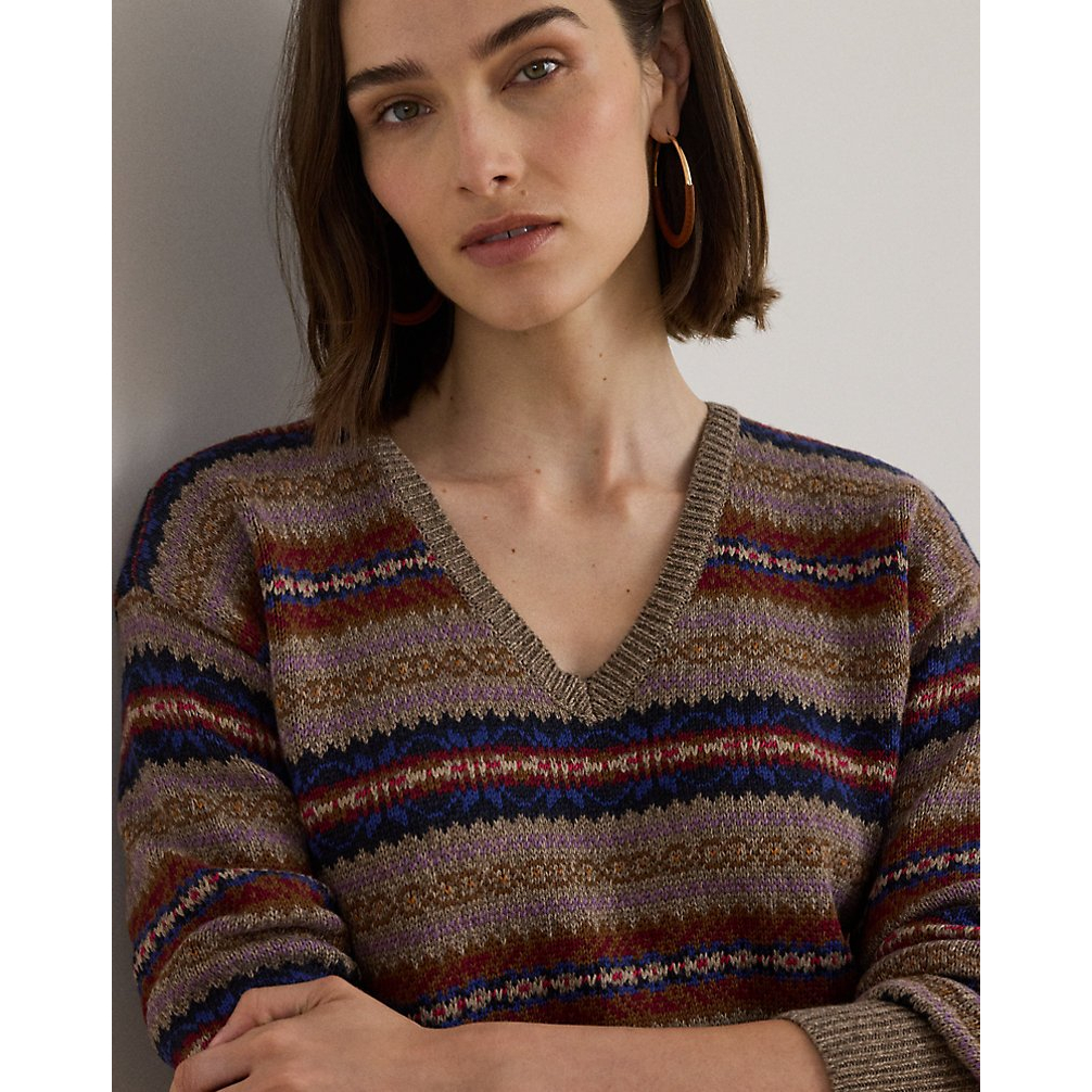 Women's 'Fair Isle Cotton-Linen V-Neck Sweater'