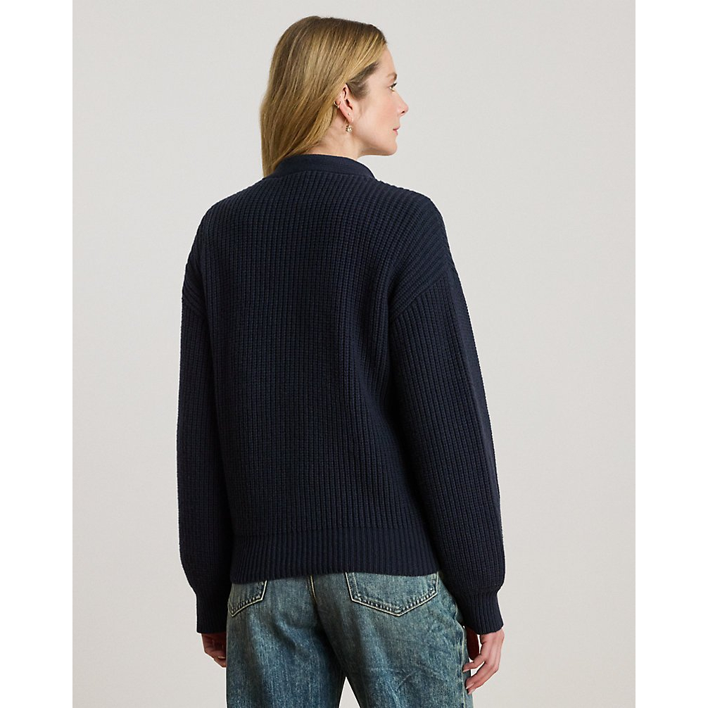 'Ribbed Wool-Blend V-Neck Cardigan' pour Femmes