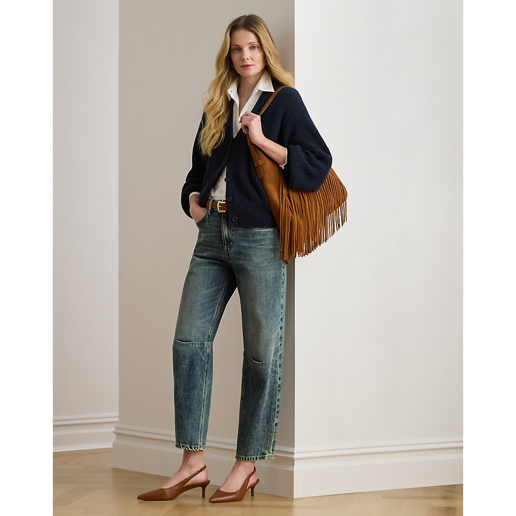 'Ribbed Wool-Blend V-Neck Cardigan' pour Femmes