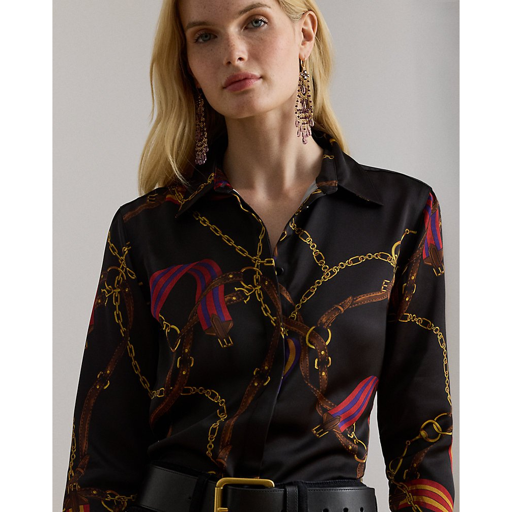 'Classic Fit Belting-Print Satin Shirt' pour Femmes