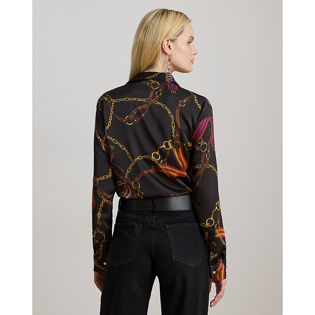 'Classic Fit Belting-Print Satin Shirt' pour Femmes