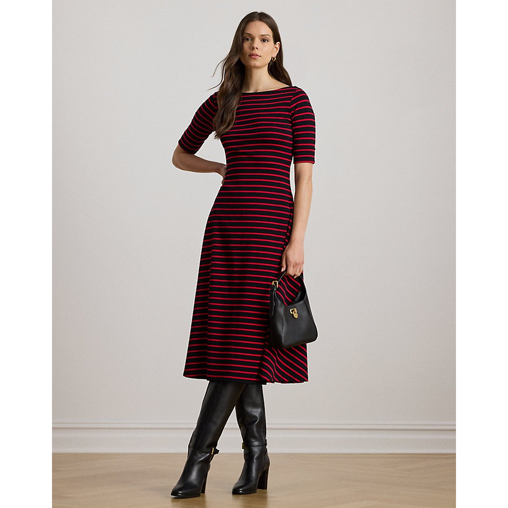 'Striped Stretch Cotton Midi Dress' pour Femmes