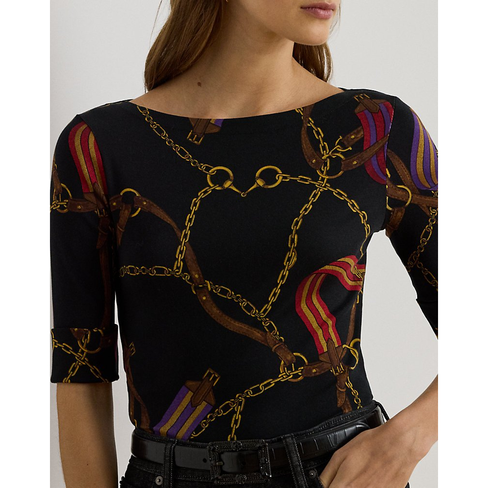 Women's 'Print Stretch Cotton Boatneck Tee'