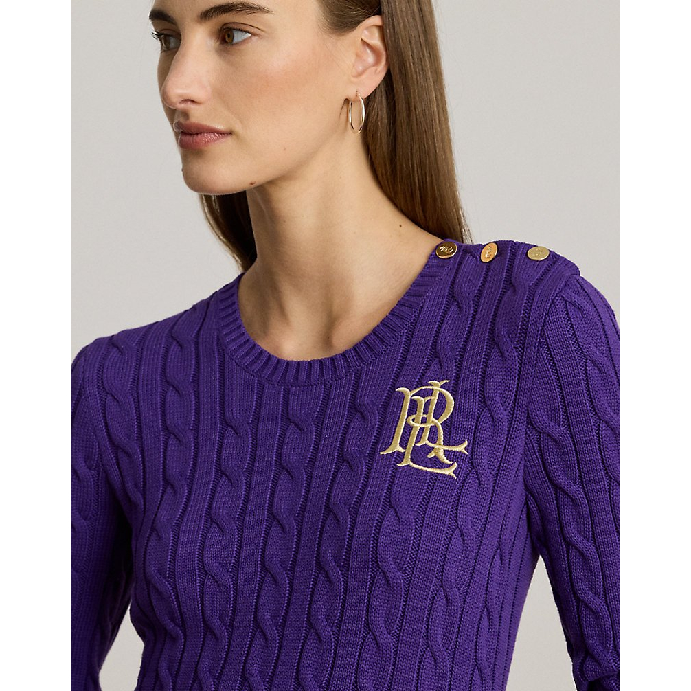 'Button-Trim Cable-Knit Cotton Sweater' pour Femmes