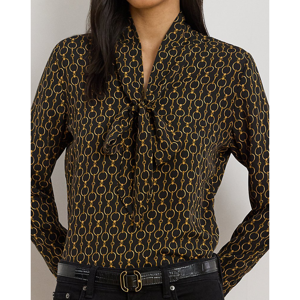 Women's 'Chain-Print Crepe Tie-Neck Blouse'