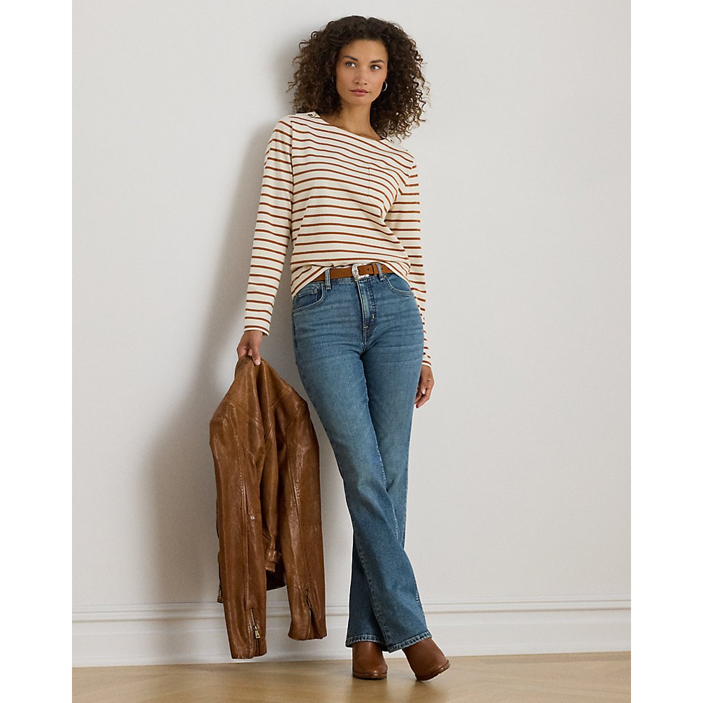 'Striped Jersey Snap-Trim Boatneck Top' pour Femmes