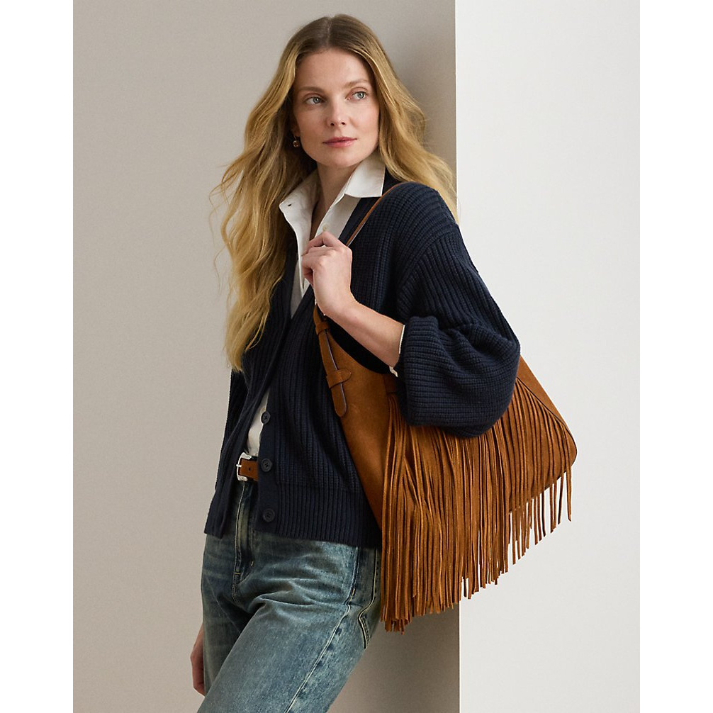 'Ribbed Wool-Blend V-Neck Cardigan' pour Femmes