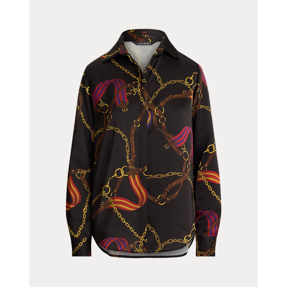 'Classic Fit Belting-Print Satin Shirt' pour Femmes