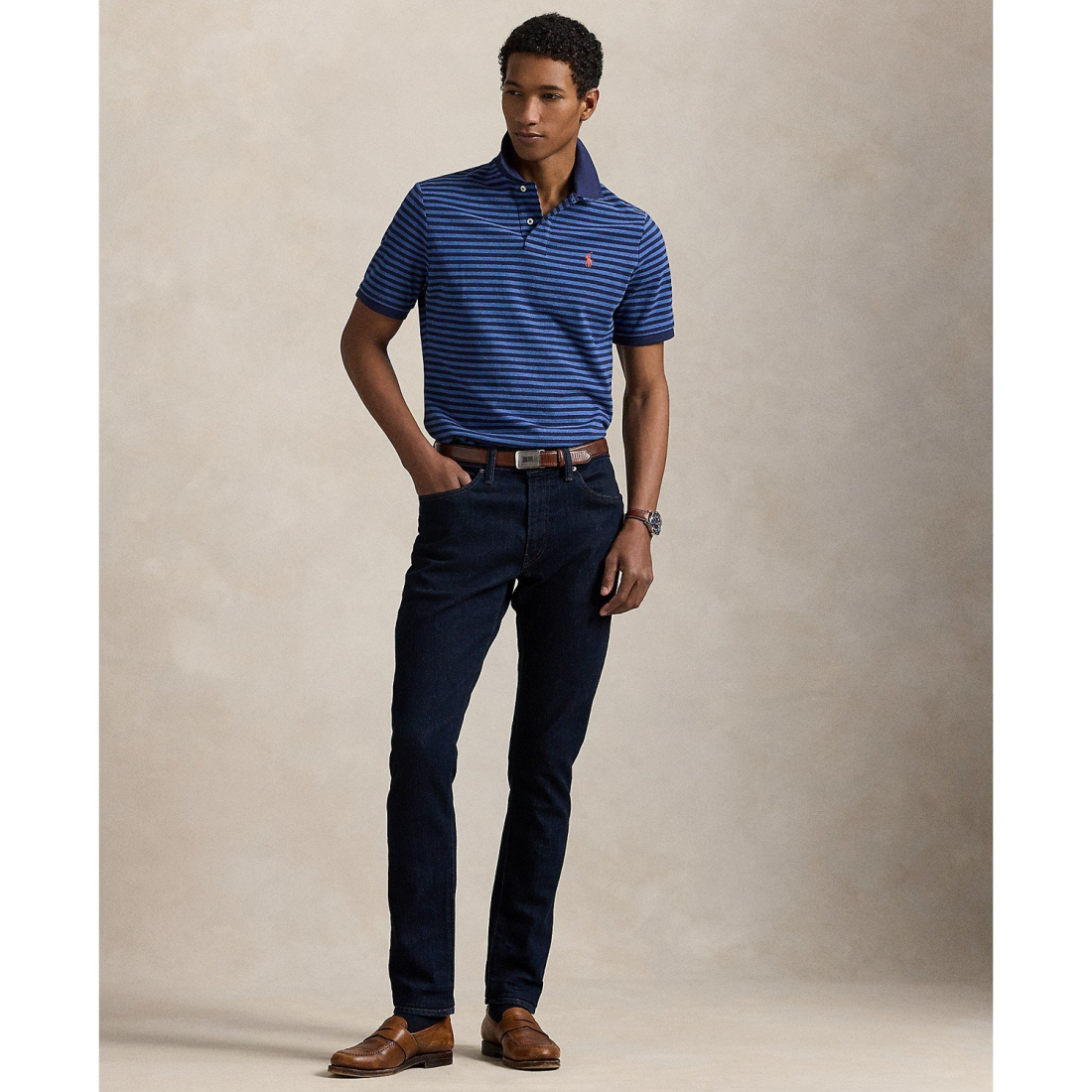 'Classic-Fit Striped Mesh Polo Shirt' pour Hommes