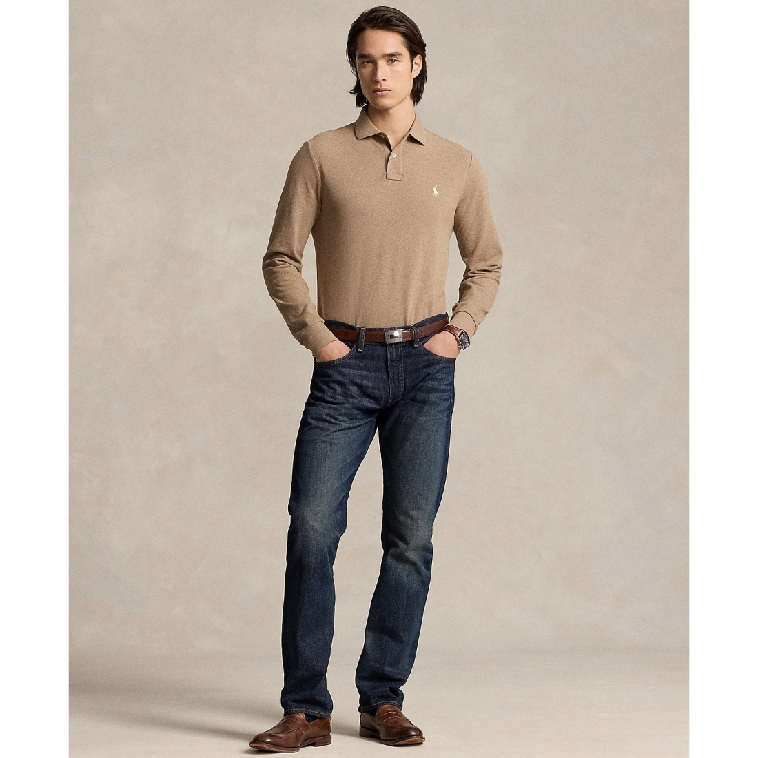 'Classic Fit Long Sleeve Mesh Polo' pour Hommes