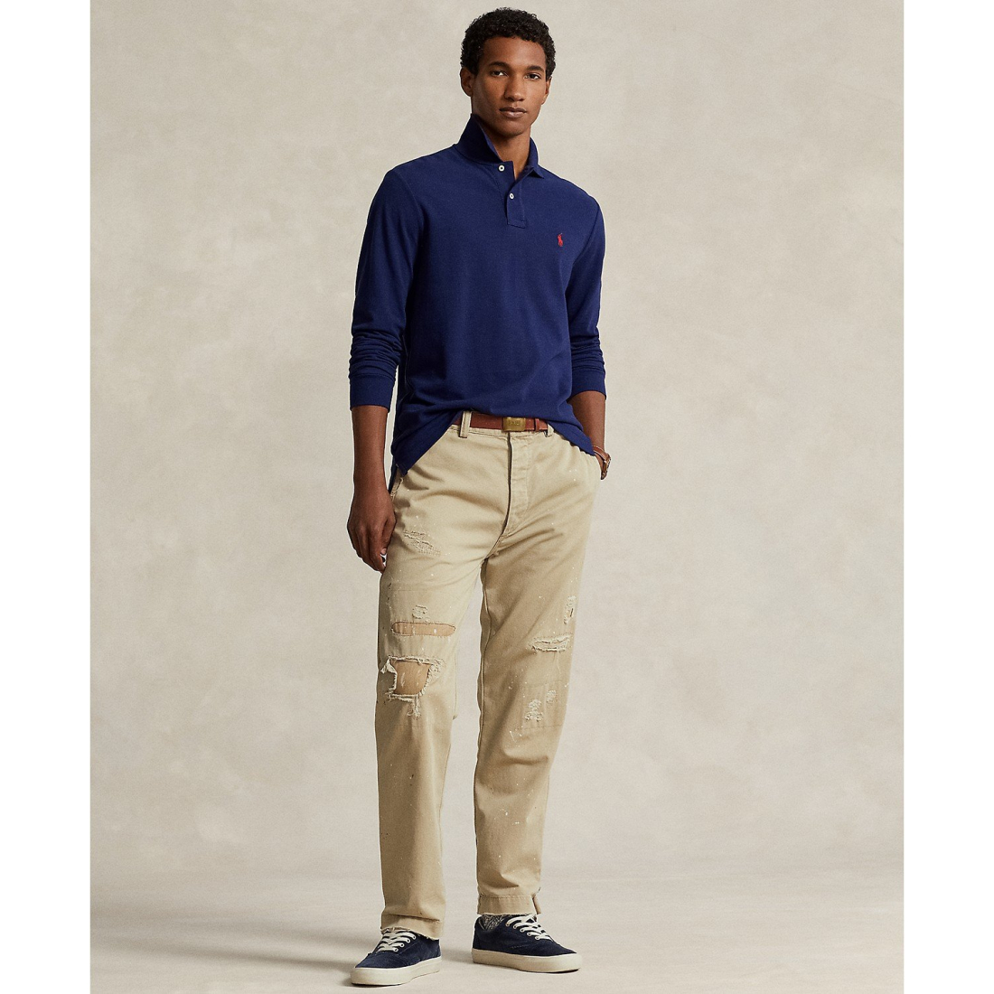 'Classic Fit Long Sleeve Mesh Polo' pour Hommes