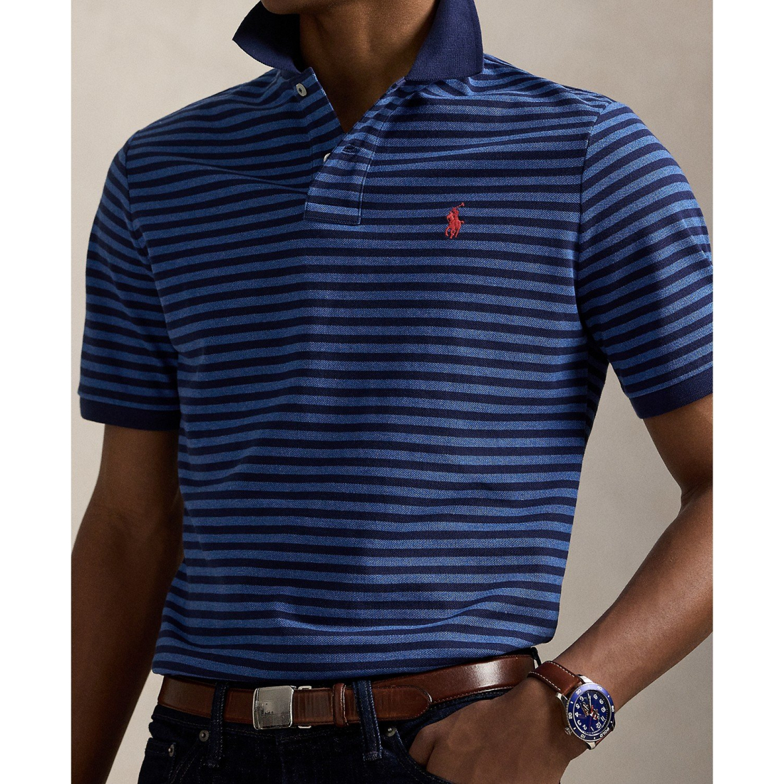 'Classic-Fit Striped Mesh Polo Shirt' pour Hommes