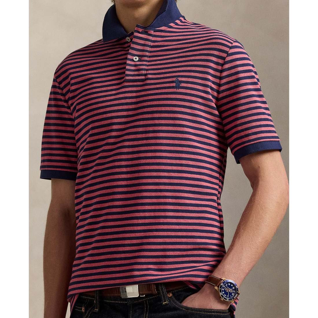 'Classic-Fit Striped Mesh Polo Shirt' pour Hommes