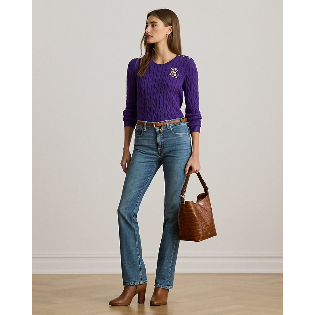 'Button-Trim Cable-Knit Cotton Sweater' pour Femmes