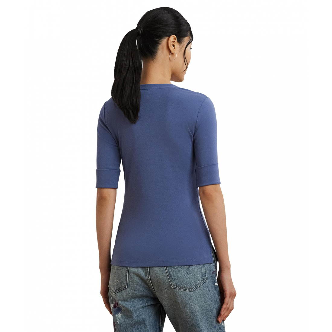 Women's 'Stretch Cotton Elbow-Sleeve V-Neck Tee'