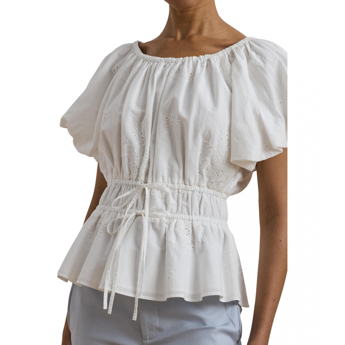 Women's 'Eyelet Cotton Voile Peplum Blouse'