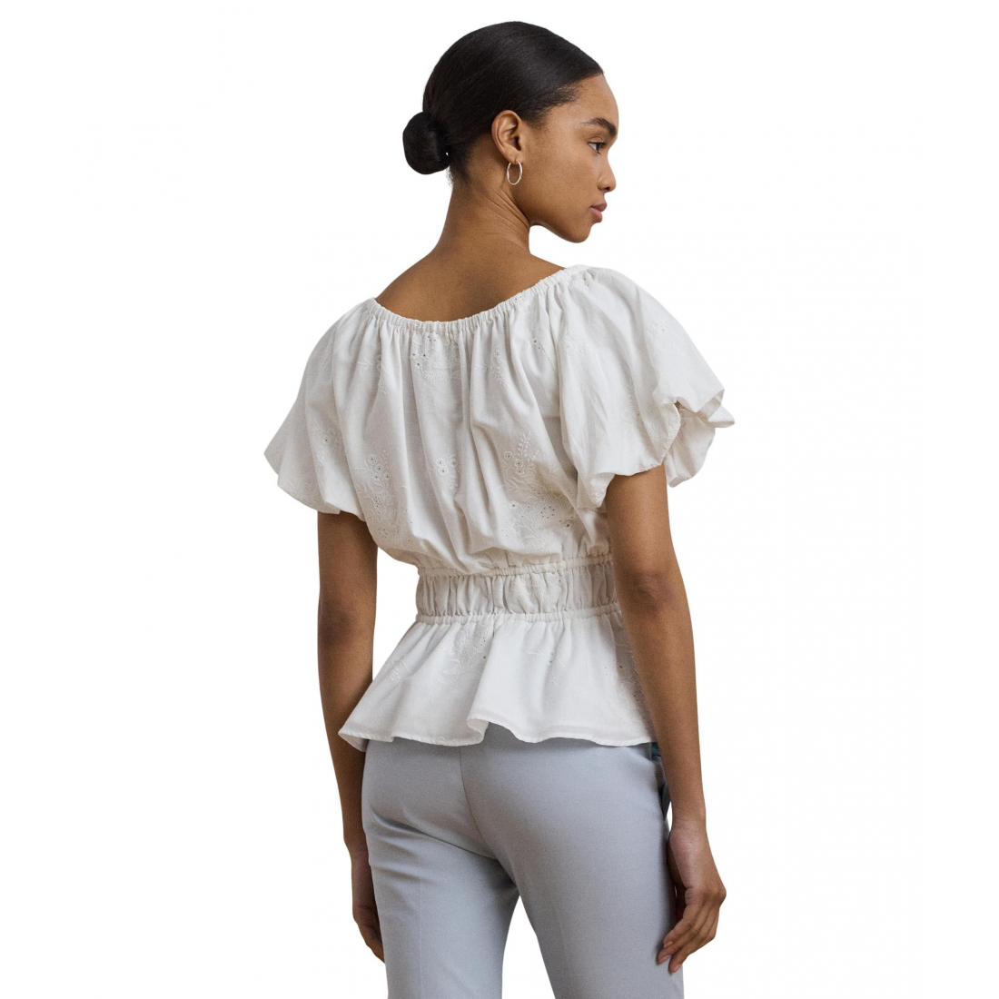 Women's 'Eyelet Cotton Voile Peplum Blouse'