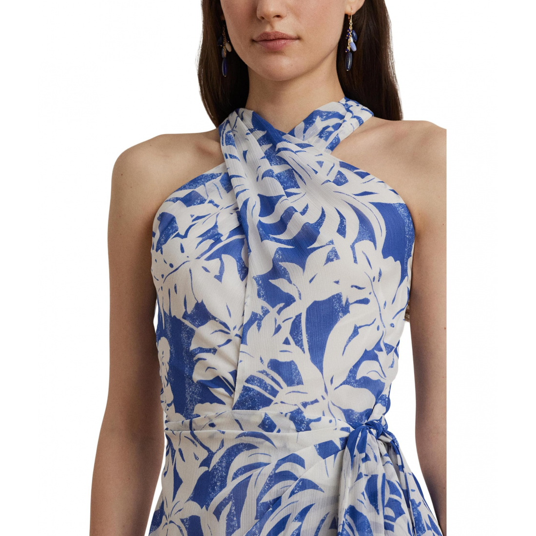 Women's 'Palm-Frond-Print Georgette Halter Gown'