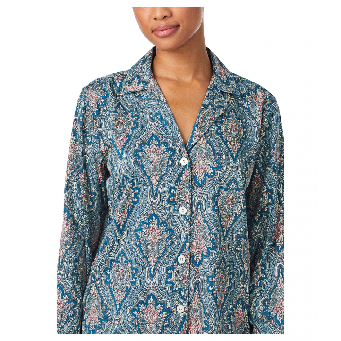 'Long Sleeve Notch Collar Sateen PJ Set' pour Femmes