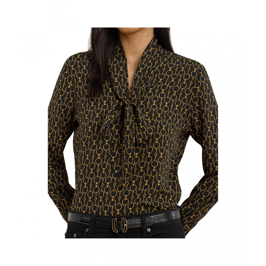 Women's 'Chain-Print Crepe Tie Neck Blouse'