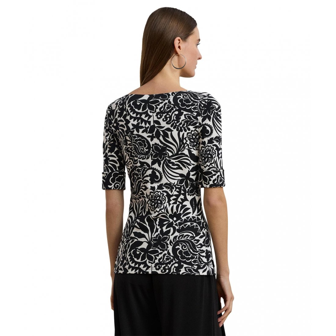 Women's 'Floral Stretch Cotton Boatneck Tee'