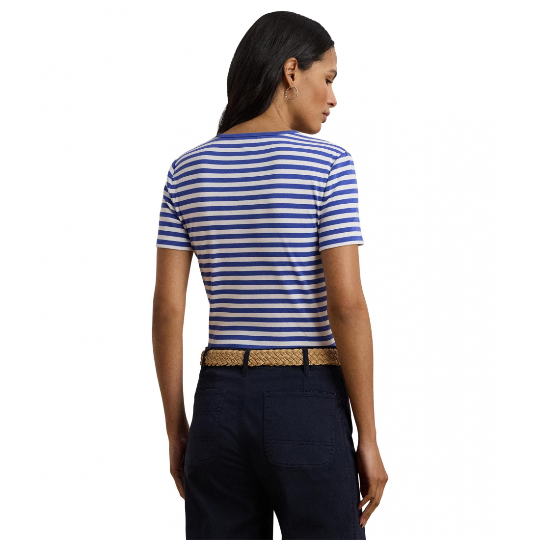 'Striped Stretch Cotton Crew Neck Tee' pour Femmes