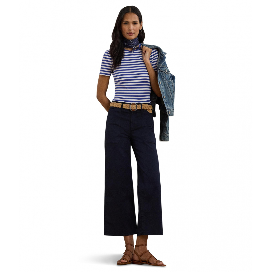 'Striped Stretch Cotton Crew Neck Tee' pour Femmes