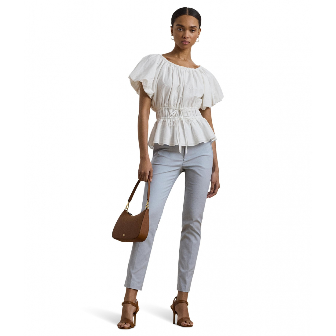 Women's 'Eyelet Cotton Voile Peplum Blouse'