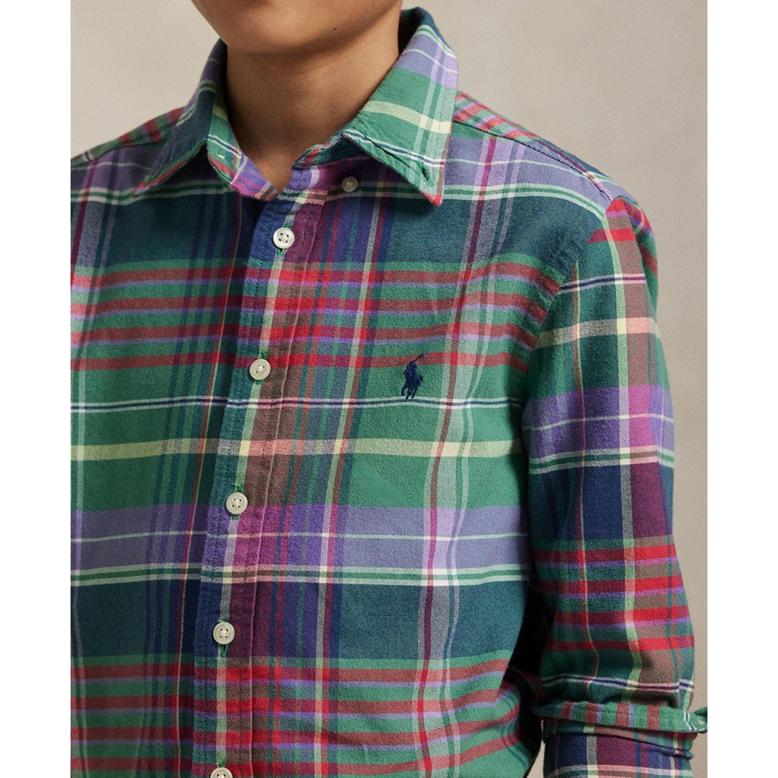 'Plaid Brushed Cotton Oxford Shirt' pour Garçons
