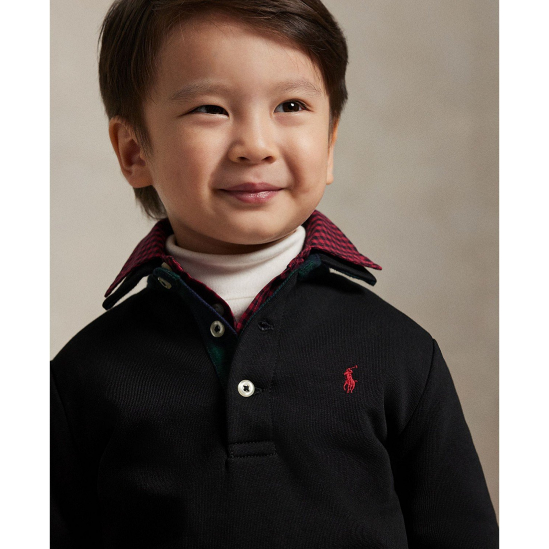 'Plaid-Trim Fleece Polo-Collar Sweatshirt' pour Garçons