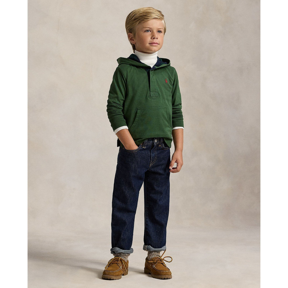 'Plaid-Trim Hooded Rugby Sweatshirt' pour Garçons