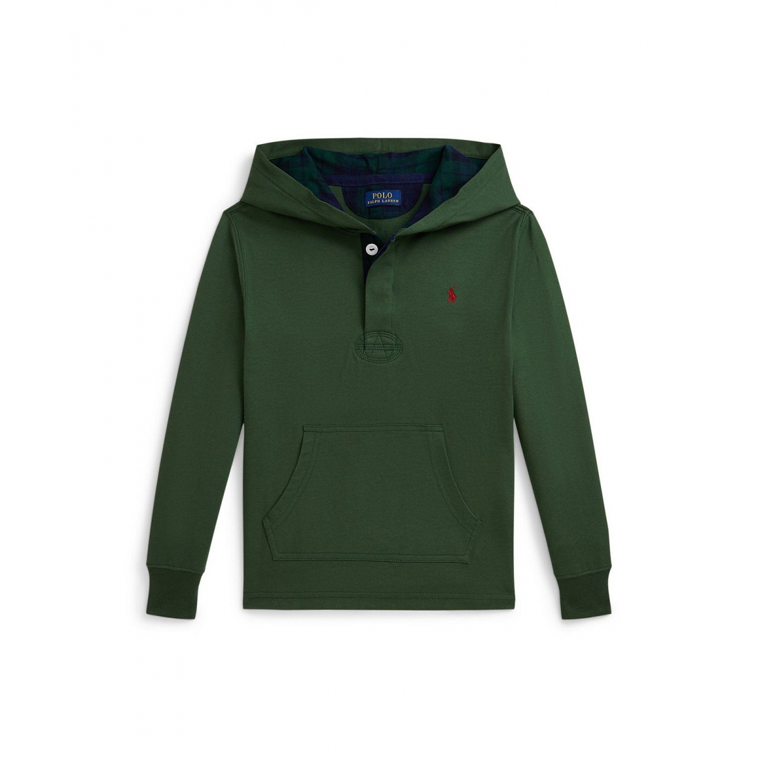 'Plaid-Trim Hooded Rugby Sweatshirt' pour Garçons