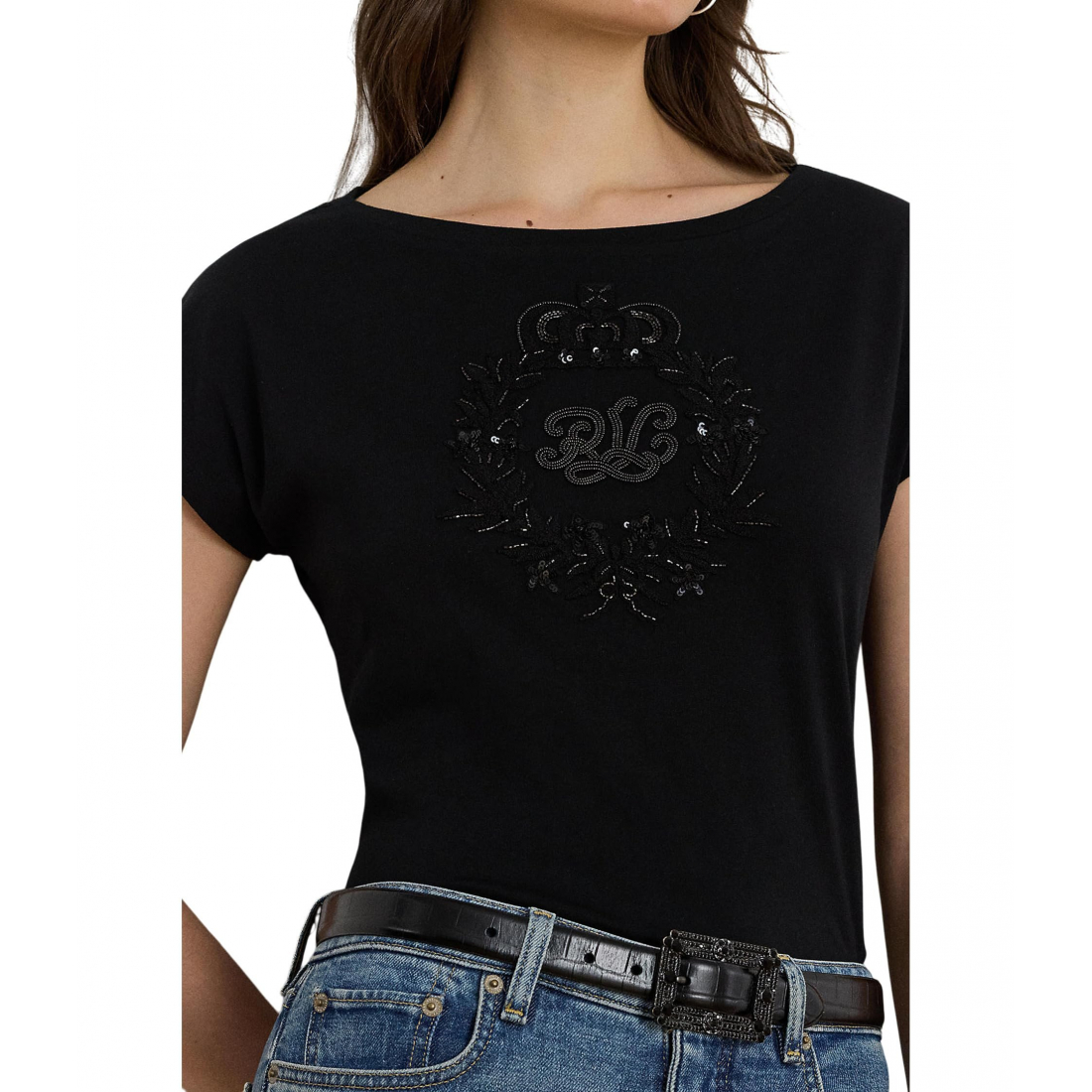 'Sequined-Crest Cotton Jersey Tee' pour Femmes