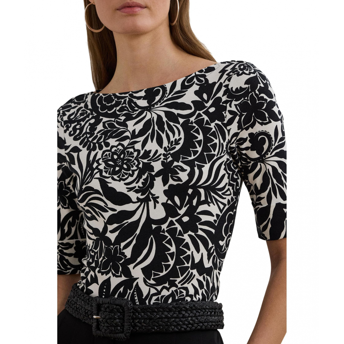 Women's 'Floral Stretch Cotton Boatneck Tee'
