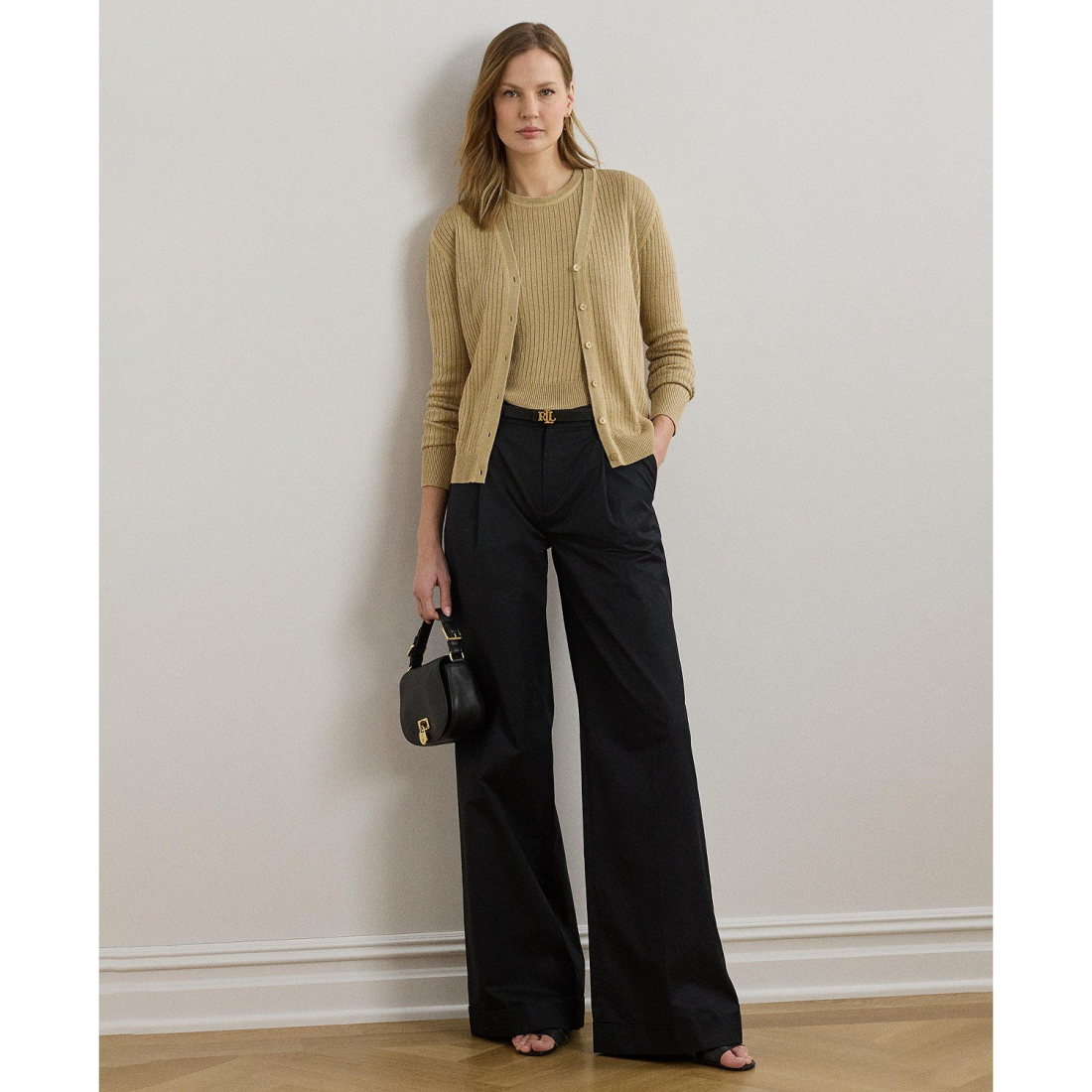 'Rib-Knit Linen-Blend V-Neck Cardigan' pour Femmes