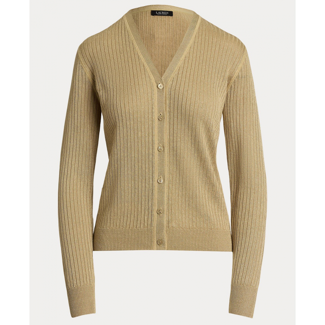 'Rib-Knit Linen-Blend V-Neck Cardigan' pour Femmes