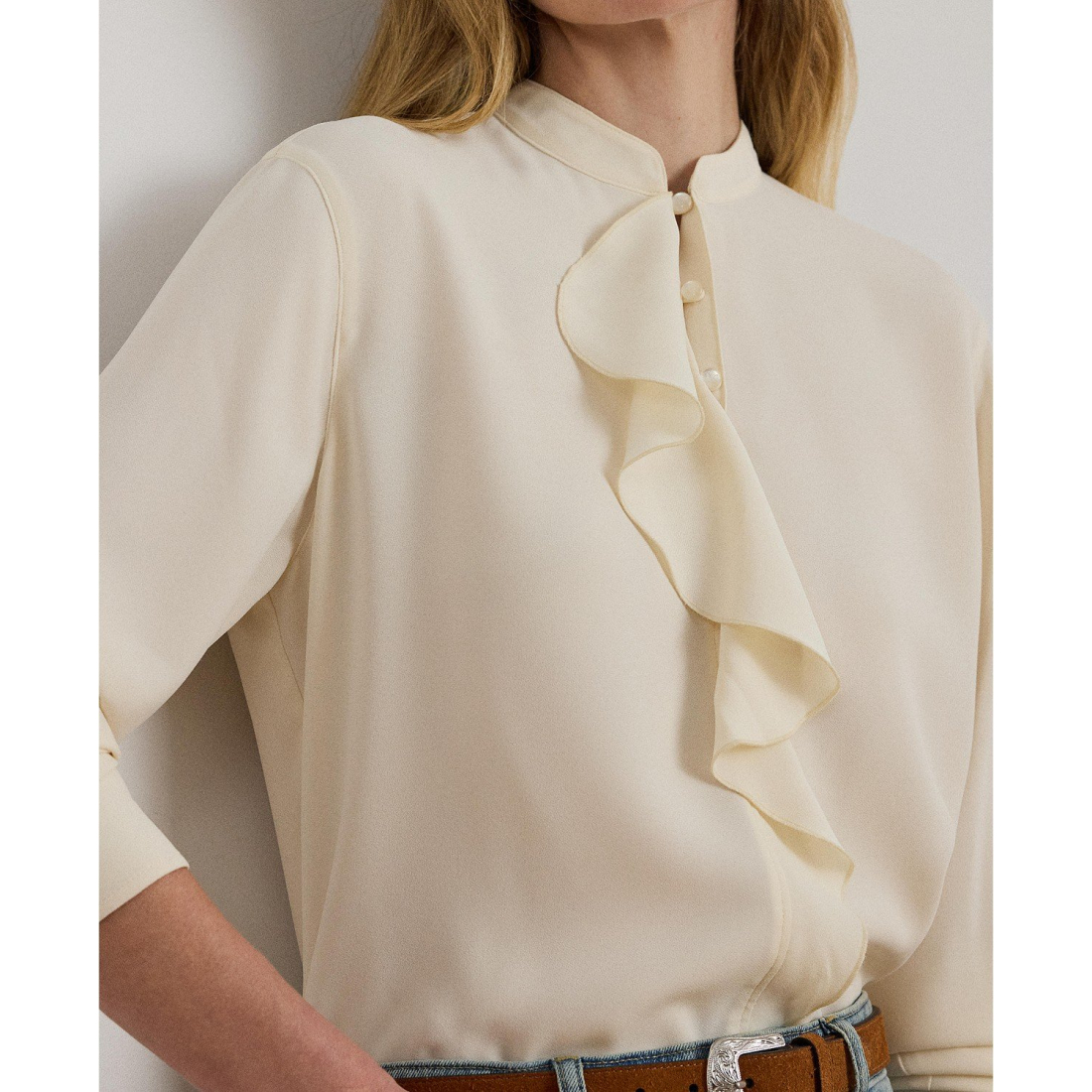 'Ruffle-Trimmed Georgette Tunic' pour Femmes