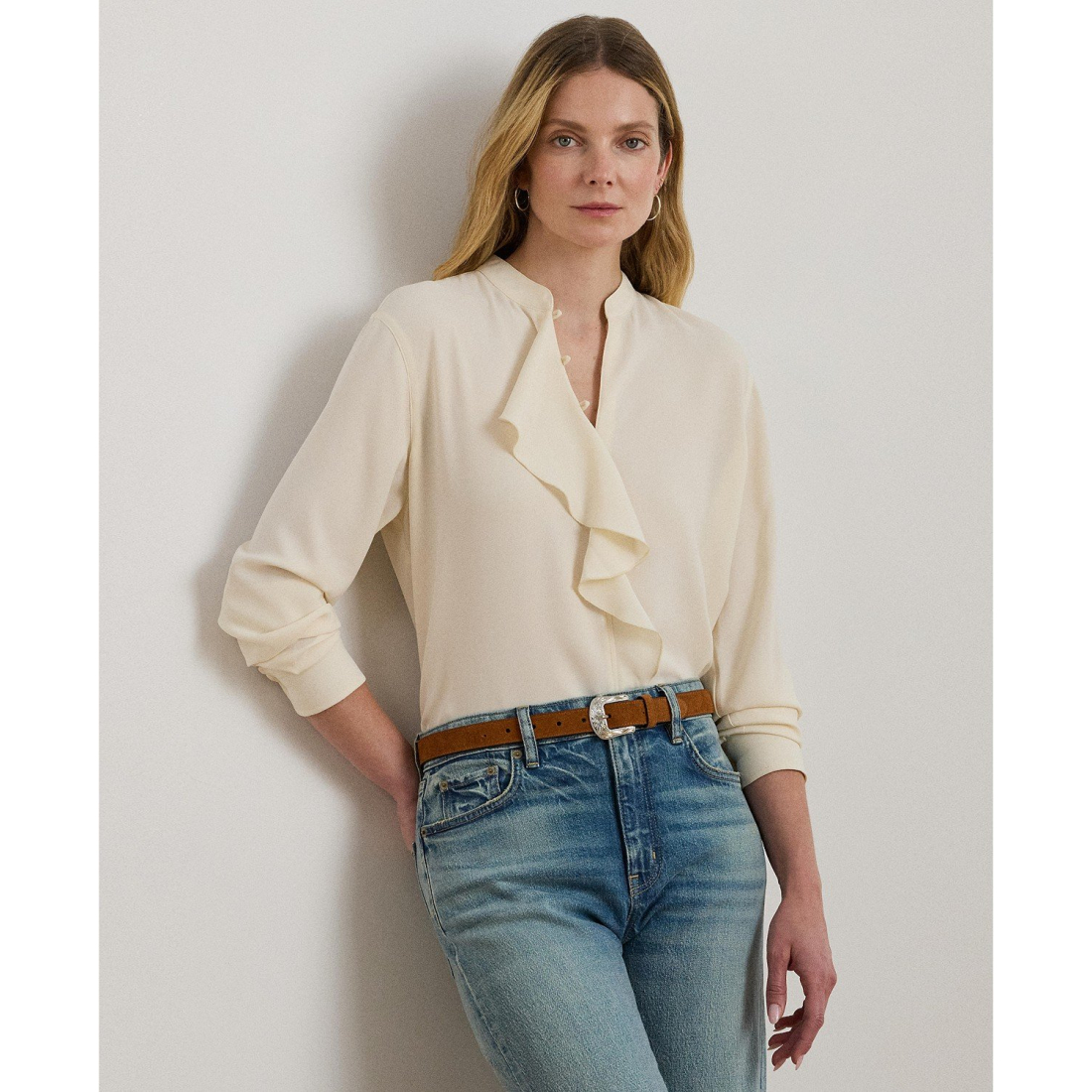 'Ruffle-Trimmed Georgette Tunic' pour Femmes