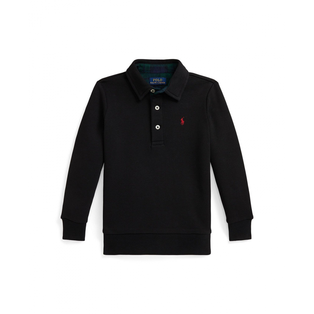 'Plaid-Trim Fleece Polo-Collar Sweatshirt' pour Garçons
