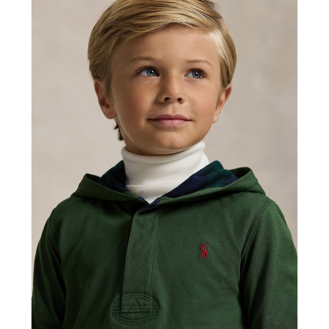 'Plaid-Trim Hooded Rugby Sweatshirt' pour Garçons