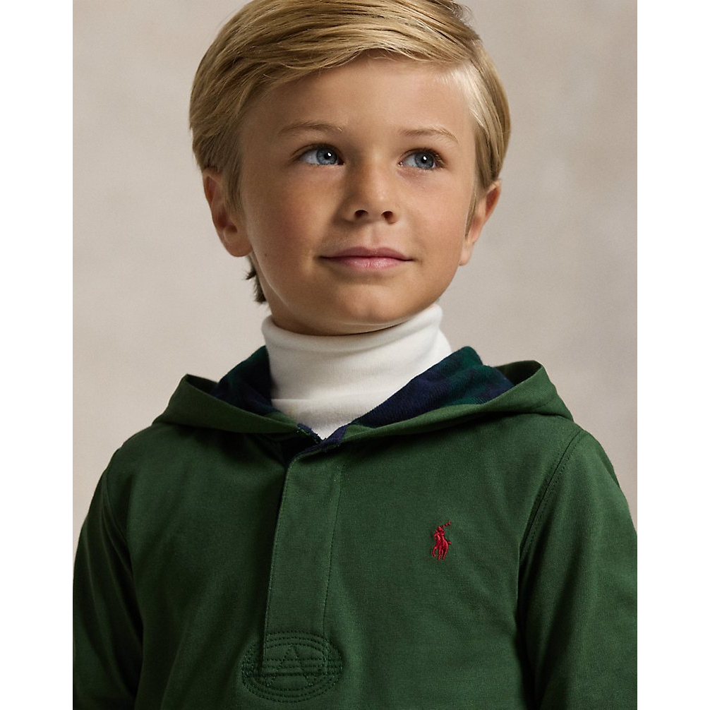 'Plaid-Trim Hooded Rugby Shirt' für Jungen