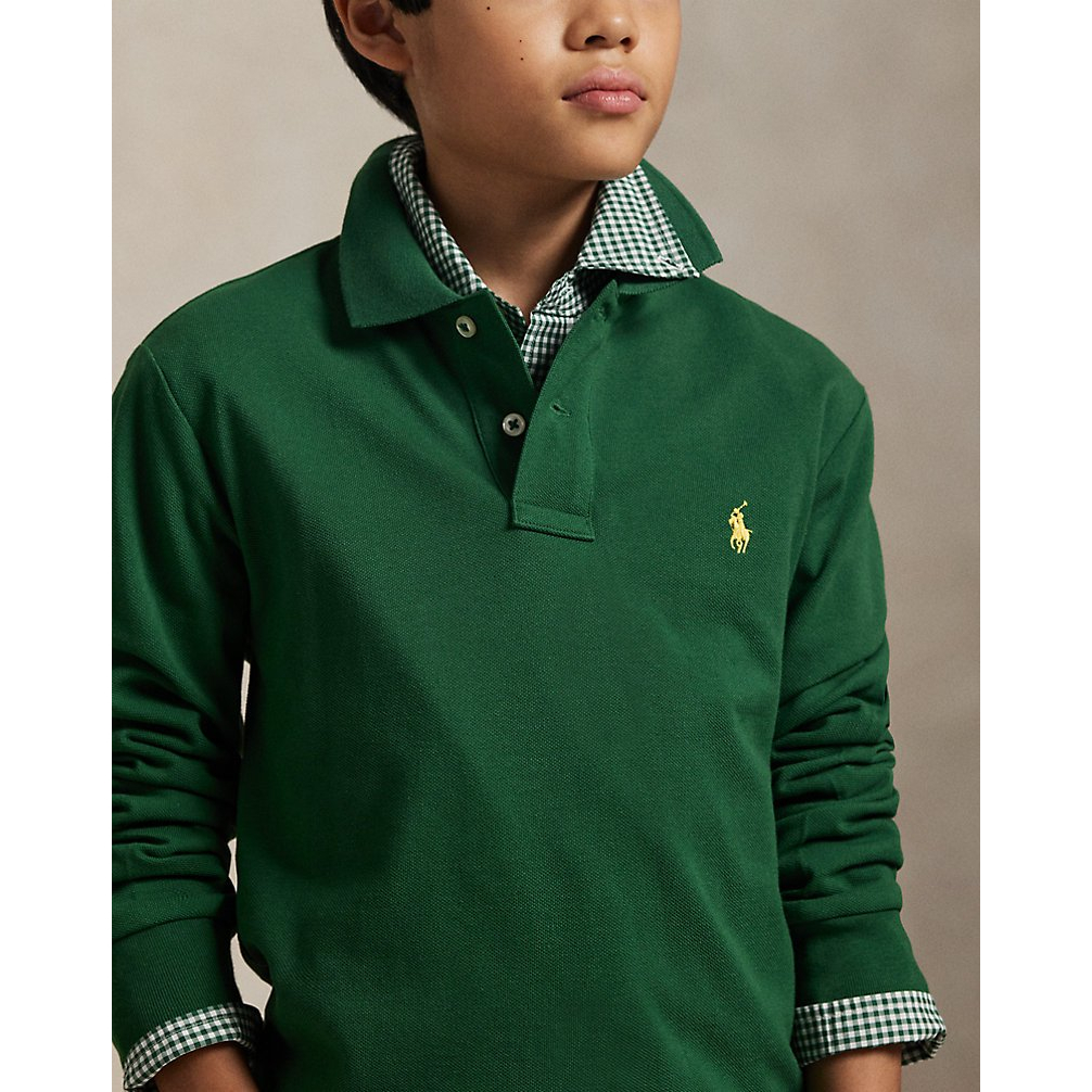 'Cotton Mesh Long-Sleeve Polo Shirt' für Jungen